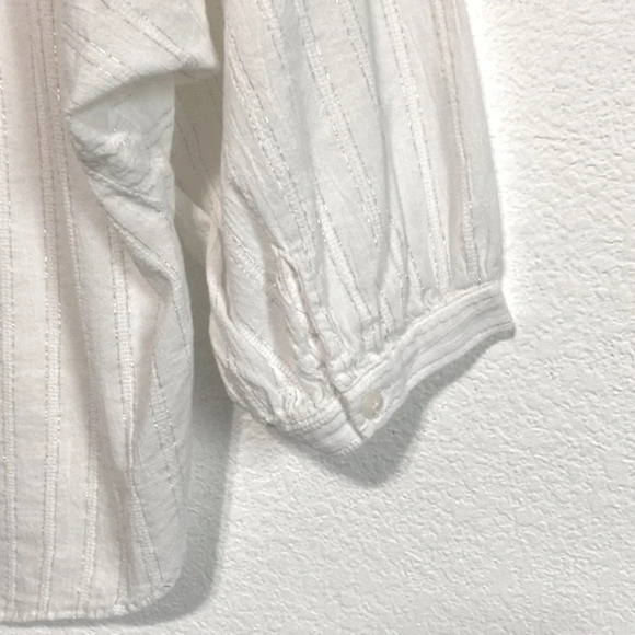 Madewell White Metallic Shimmer Stripe Peasant Top Size M - Picture 7 of 10